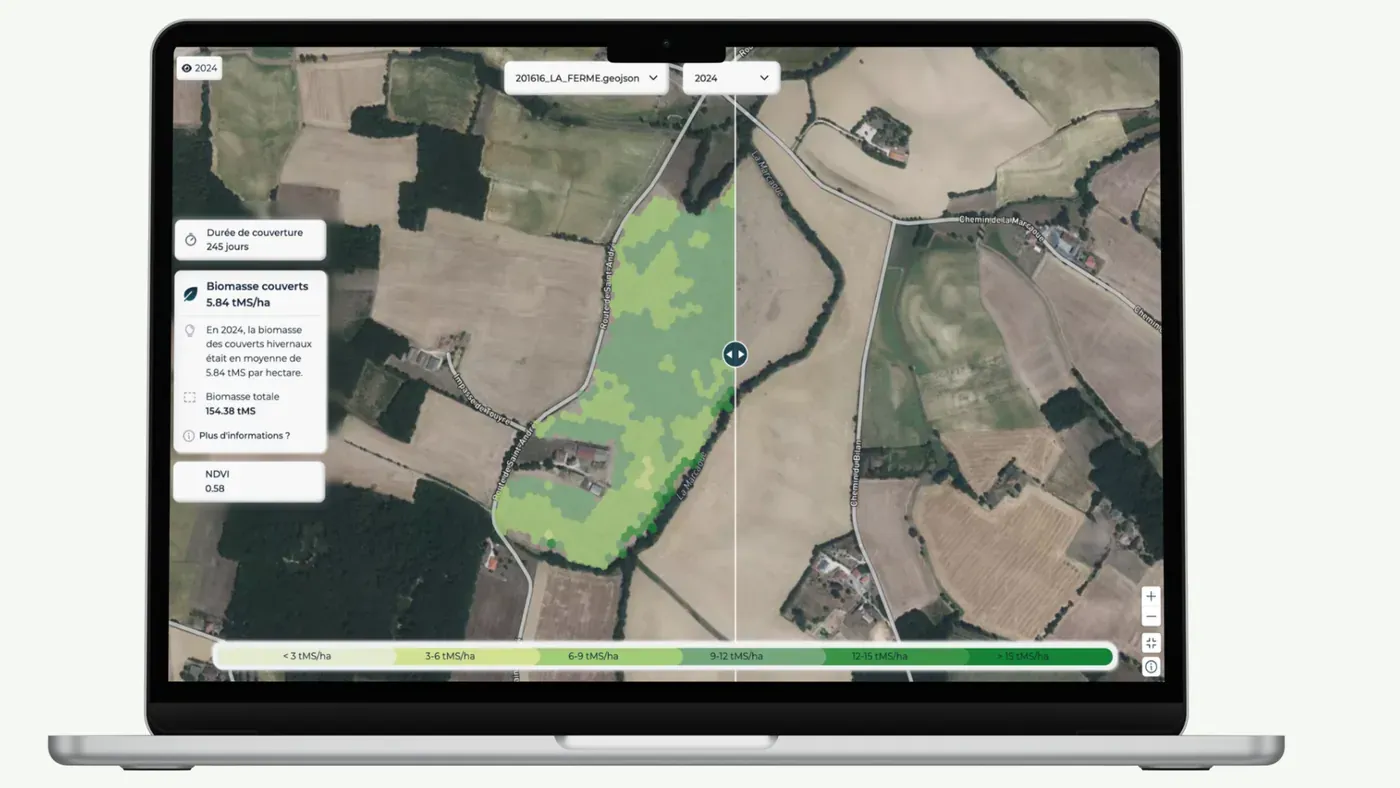 Application Netcarbon : Quantification de la biomasse d'un couvert hivernal sur une parcelle du réseau Natais